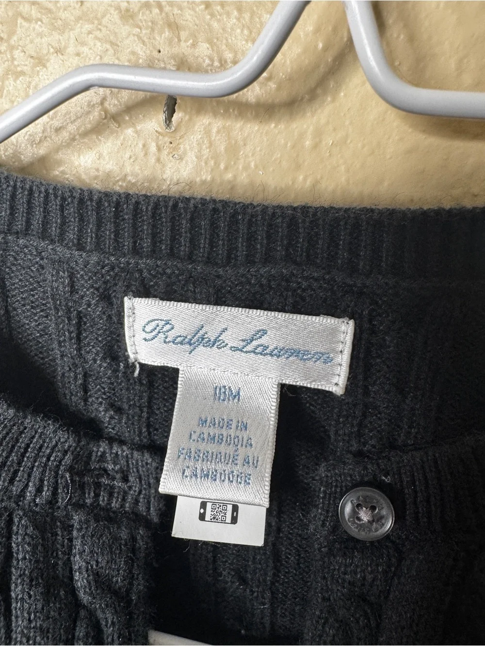 Ralph Lauren Unisex Baby 18M Black Cotton Cable Knit Cardigan Red Pony